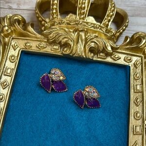 Elegant Purple and Gold Leaf Earrings with AB rhinestones